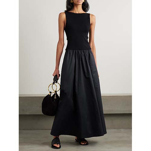 Hepburn Style Ribbed Knit manicis Maxi Dress