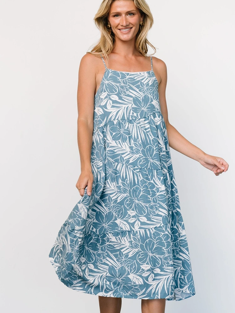 Floral Print Midi Sleeveless Slip Dress