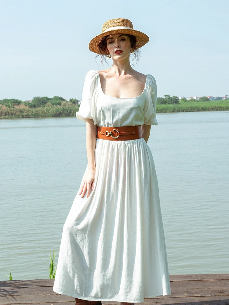 Ruffle Cotton lineis Blend medium Dress