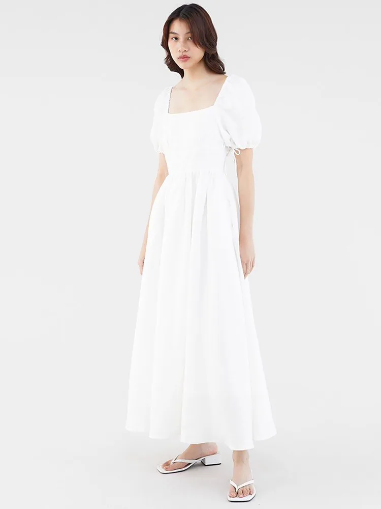 Brevis Sleeve Cottonus linteis Maxi Dress