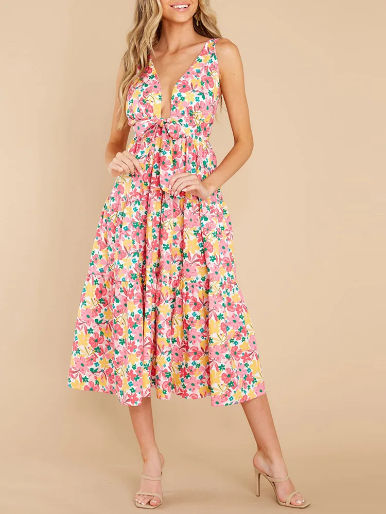 Aestas Floralis Print Boho Casual Dresses