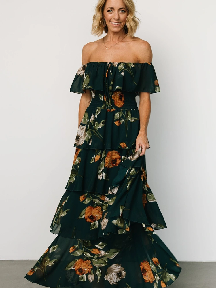 Aestas Floral Prints off humerum Maxi Dress