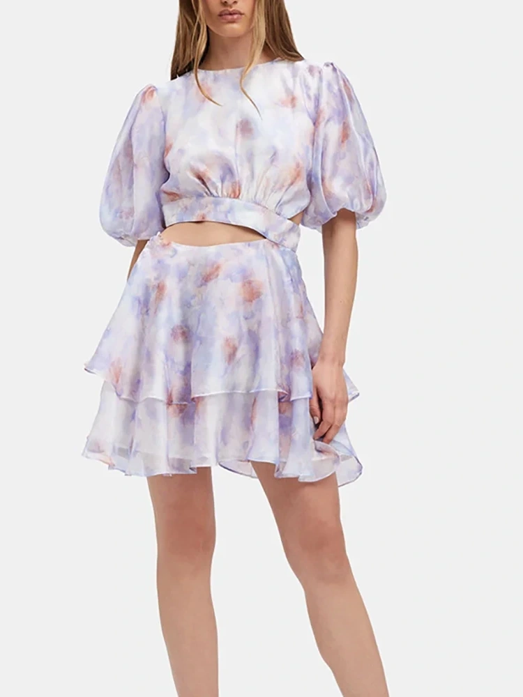 Aestas brevis Sleeve Bohemus Print Mini Dress