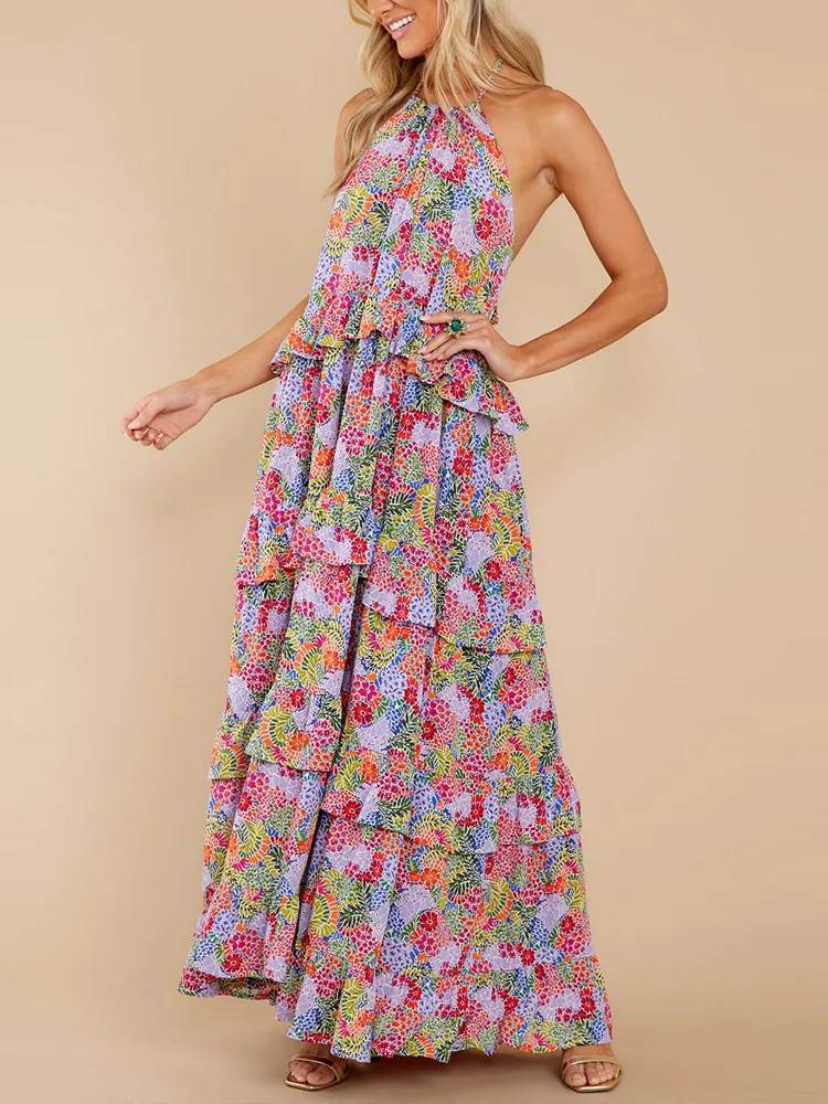 Women elegans Floral Print Cotton Maxi Dress